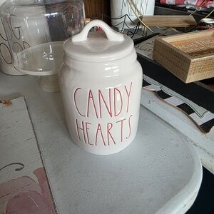 Rae Dunn Candy Hearts Jar - White with Red Text
